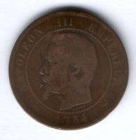 10 сантимов 1854 г. W Франция