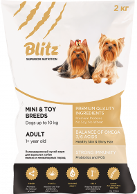 Blitz Adult Mini &Toy д/взрослых собак мелких и миниатюрных пород Курица/рис