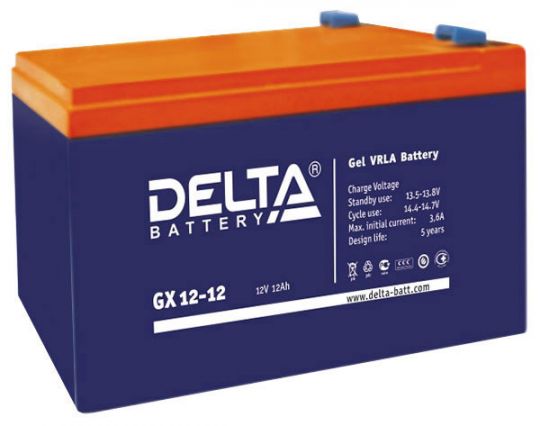 Аккумулятор свинцово-кислотный АКБ DELTA (Дельта) GX 12-12 12 Вольт 12 Ач (Gel)