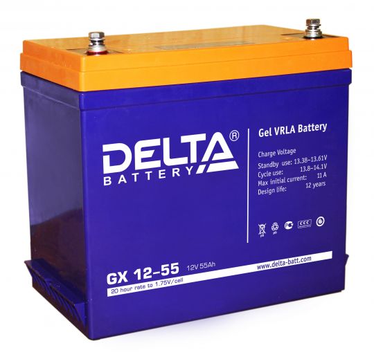Аккумулятор свинцово-кислотный АКБ DELTA (Дельта) GX 12-55 12 Вольт 55 Ач (Gel)
