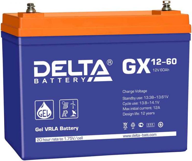 Аккумулятор свинцово-кислотный АКБ DELTA (Дельта) GX 12-60 12 Вольт 60 Ач (Gel)
