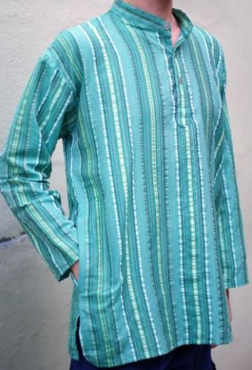 Мужская индийская голубая рубашка в полоску. Купить в интернет магазине в Москве
