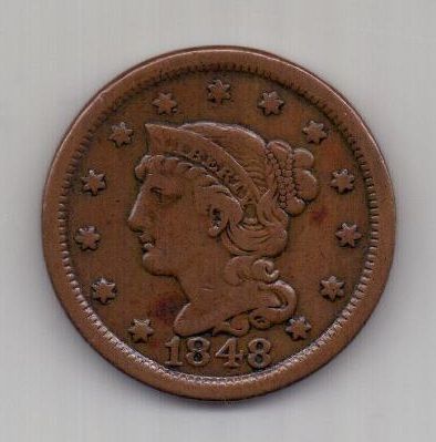 1 цент 1848 г. AUNC. США
