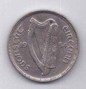 6 пенсов 1934 г. AUNC. редкий год. Ирландия (Великобритания)