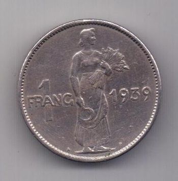 1 франк 1939 г. AUNC. Люксембург