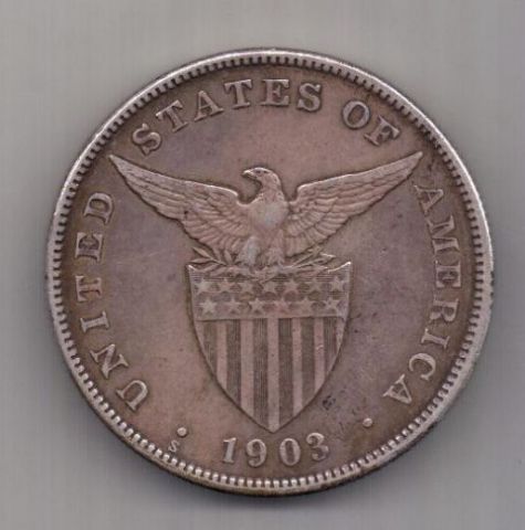 1 песо 1903 Филиппины XF США Редкий год