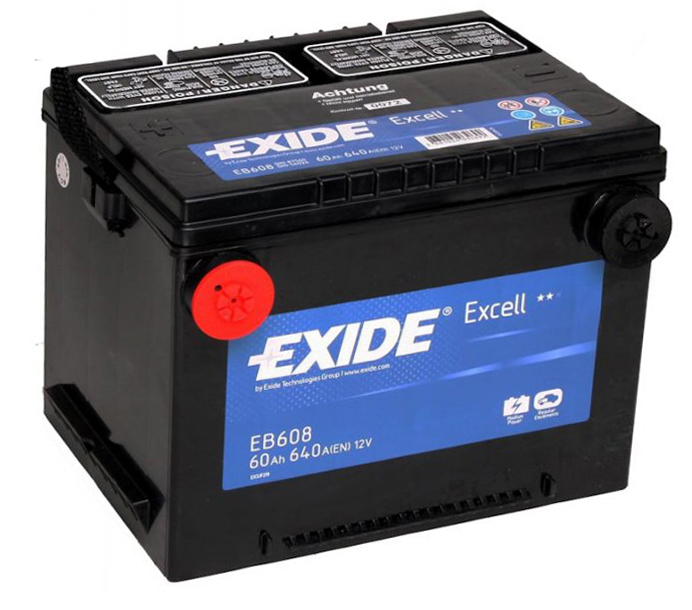 Автомобильный аккумулятор АКБ Exide (Эксайд) Excell EB608 60Ач п.п. амер. клеммы