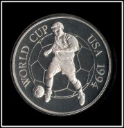 Ямайка 25 долларов 1994 Футбол США Серебро (монета большая, кроновый размер)