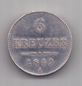 6 крейцеров 1849 г. AUNC. Австрия