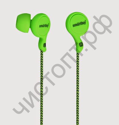 Наушники SmartBuy® MANGA, зеленые (SBE-1070)  вакуум. текстильный шнур