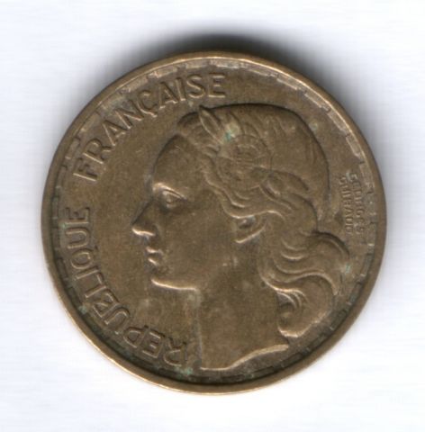 20 франков 1950 г. редкий тип, три пера, Франция