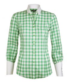 Женская рубашка в зеленую клетку с белым воротником и белыми манжетами T.M.Lewin приталенная Fitted (52889)