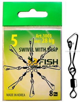 Вертлюг Fish Season с застёжкой Swiwel With Snap Hooked(Артикул: 3003)