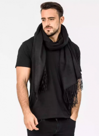 Роскошный большой плотный шарф, высокая плотность, 100 % драгоценный кашемир , расцветка Классика Чёрный Black Cashmere (премиум)