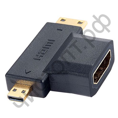 Переходник HDMI A розетка - HDMI D (micro HDMI) вилка + HDMI C (mini HDMI) вилка PERFEO (A7006)