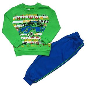 Комплект теплый для мальчика с зеленой толстовкой и синими брюками