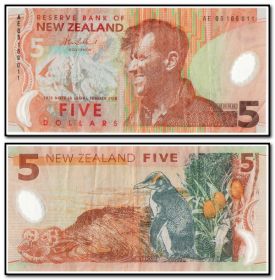 Новая Зеландия 5 долларов 2009 год. Полимер