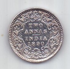 2 анны 1890 г. UNC. Индия (Великобритания)