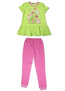 Пижама для девочки салатовая с розовым с принтом заек Клевер 762516