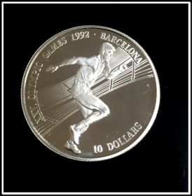 Острова Кука 10 долларов 1990 год, Олимпиада, серебро.