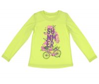 Лонгслив для девочки салатовый с надписью цветами и велосипедом Wow