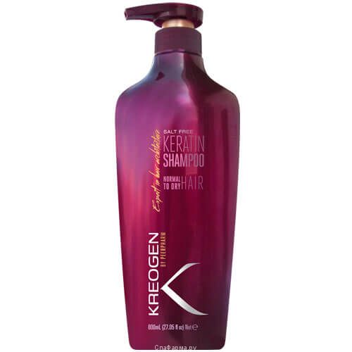 Бессолевой кератиновый шампунь для нормальных и сухих волос Kreogen (Криоджен) 800 мл