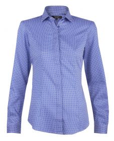 Женская рубашка синяя в белый ромб T.M.Lewin хлопок приталенная Fitted (52885)