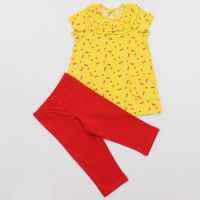 Л469 Комплект для девочки желтая туника и красные бриджи