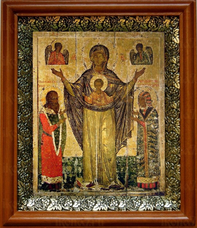 Мирожская икона Божьей Матери (19х22), светлый киот