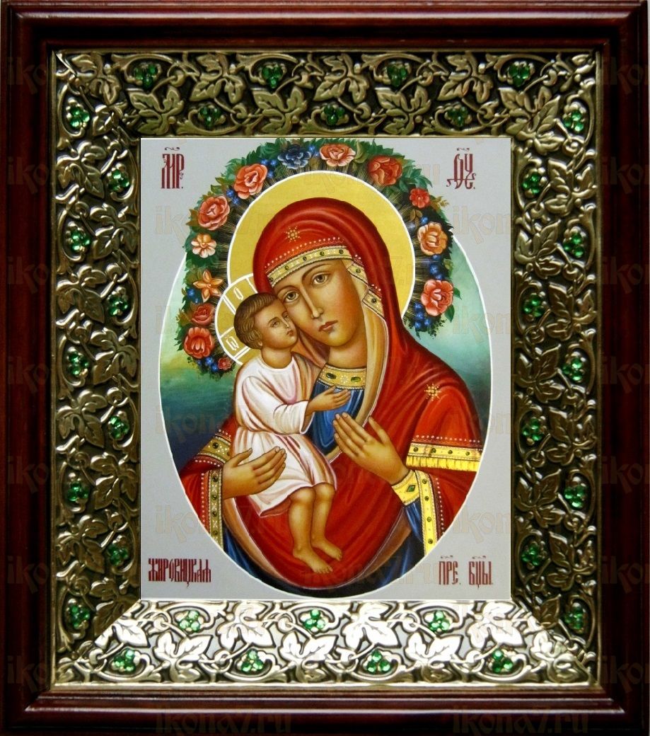 Жировицкая икона Божьей Матери (21х24), киот со стразами