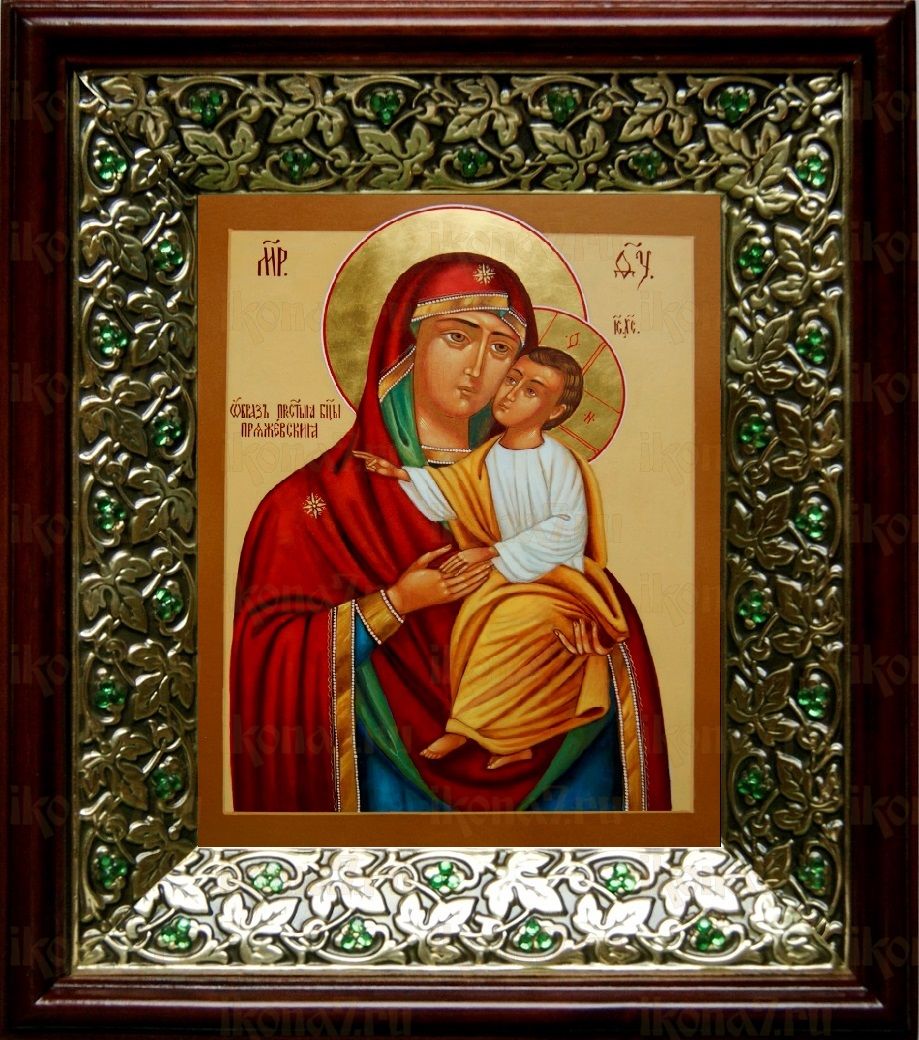 Пряжеская икона Божьей Матери (21х24), киот со стразами