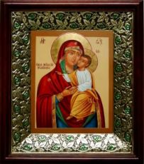 Пряжеская икона Божьей Матери (21х24), киот со стразами