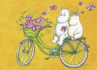 Почтовая открытка Муми-тролли на велосипеде