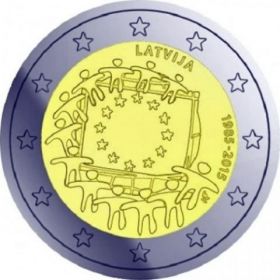 2 евро 2015 30 лет флагу ЕС UNC Латвия