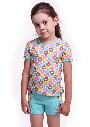 Пижама для девочки 3-4 лет Пончики бирюзового цвета