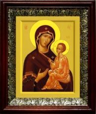 Тихвинская икона Божьей Матери (19х22), темный киот