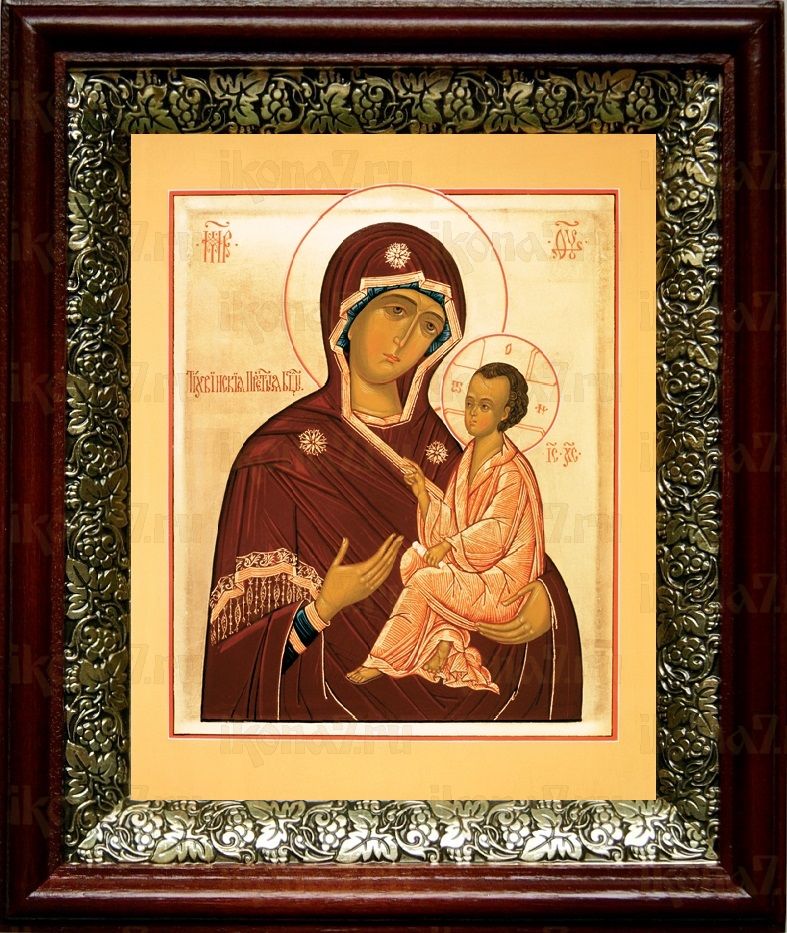 Тихвинская икона Божьей Матери (19х22), темный киот