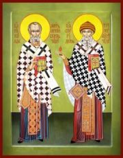 Николай Чудотворец и Спиридон Тримифунтский (рукописная икона)