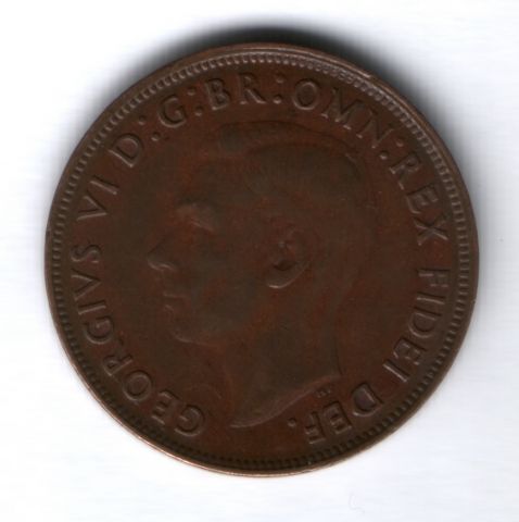 1 пенни 1950 г. Австралия, редкий тип, точка после пенни