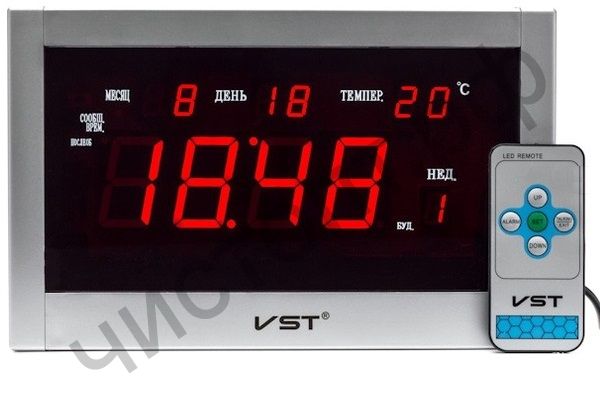 Часы  эл. сетев. VST771Т-1 крас.цифры+блок настольн. и настен., говорящие