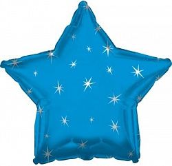 Звезда с искорками синяя шар фольгированный с гелием