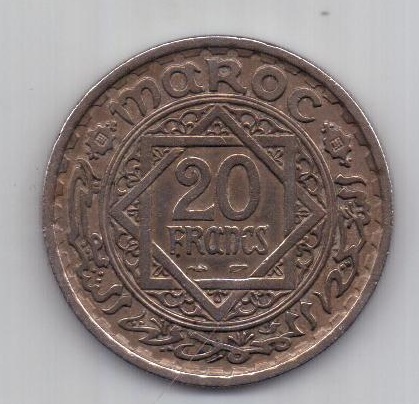 20 франков 1366 г. AUNC. Марокко
