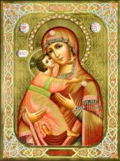 Владимирская икона Божией Матери (рукописная с резьбой)