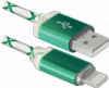 Распродажа!!! USB кабель ACH03-03LT зеленый, LED, USB-Lightning 1м