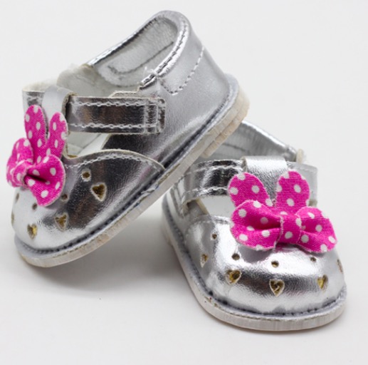 Обувь для кукол 7 см - сандалики серебряные с бантиком