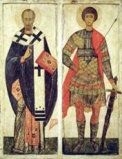 Икона Николай Чудотворец и Георгий Победоносец (копия 14 века)