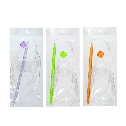 Крючок для вязания тунисский пластиковый, с силиконовой леской, d=6,5мм, цвета МИКС