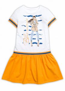 GFDT5049/1 Платье для девочки белое с желтой юбкой Пеликан