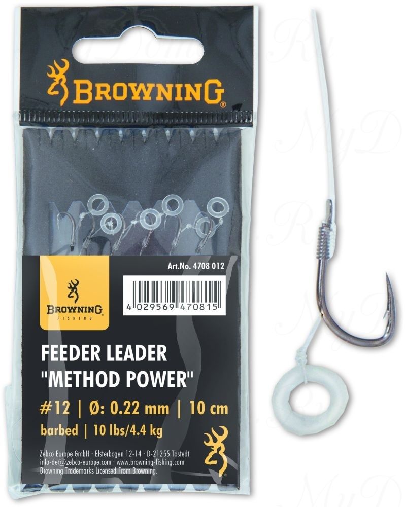 Крючки с поводками Browning Leader Feeder Method Power Pellet с крепежом для пелетса  №10 0,22mm 10cm 6 шт