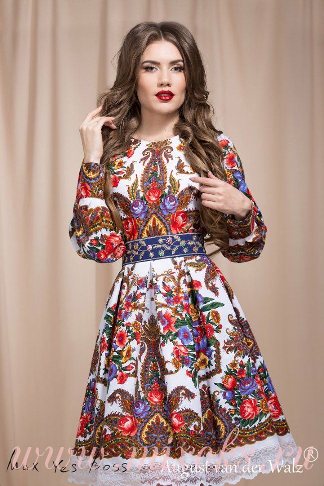 Платье в пол в русском стиле из платка купить с примеркой